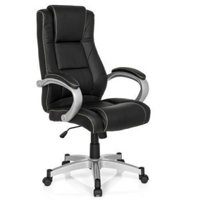Zwarte Gamestoel RELAX CL180 met kunstlederen bekleding en zilverkleurige armleuningen van MyBuero