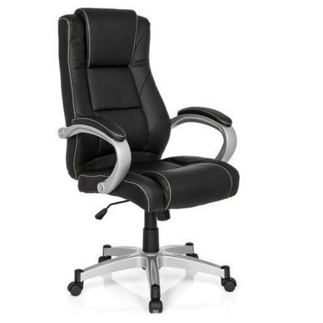 Zwarte Gamestoel RELAX CL180 met kunstlederen bekleding en zilverkleurige armleuningen van MyBuero