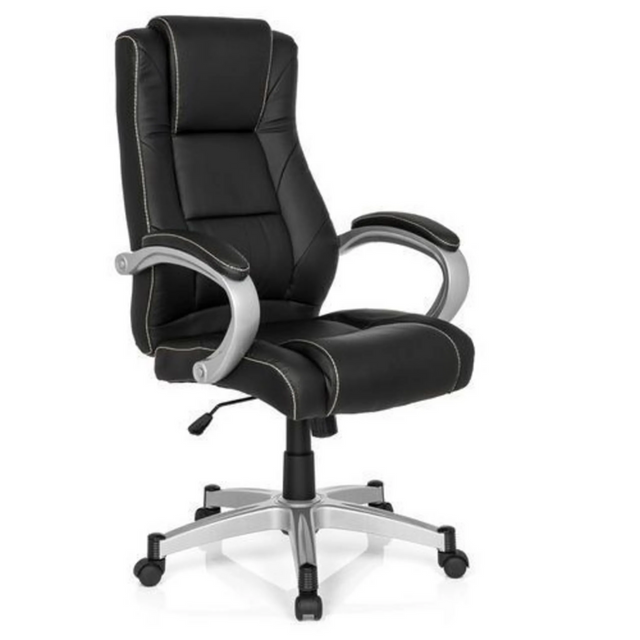 Zwarte Gamestoel RELAX CL180 met kunstlederen bekleding en zilverkleurige armleuningen van MyBuero