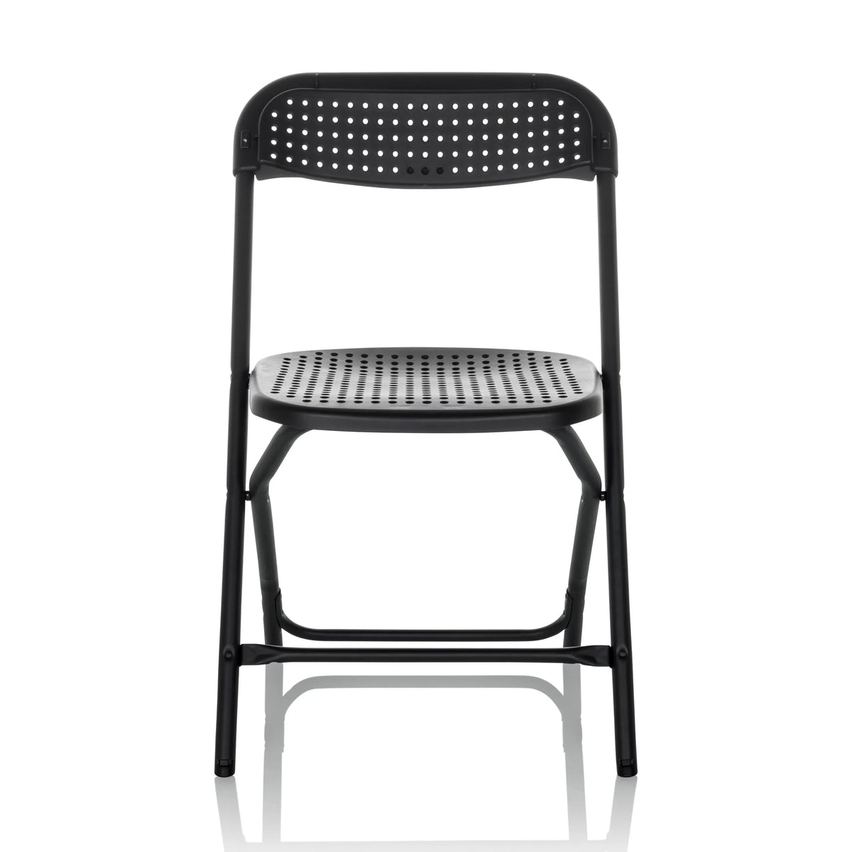 Zwarte Outdoor stoel TUDELA XXL PRO met geperforeerd zit- en rugvlak van hjh OFFICE – 360-gradenweergave (vooraanzicht 0°)