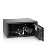 Open zwarte Kluis SAFE COMPACT I met smartphone, creditcard en sleutels erin van hjh OFFICE