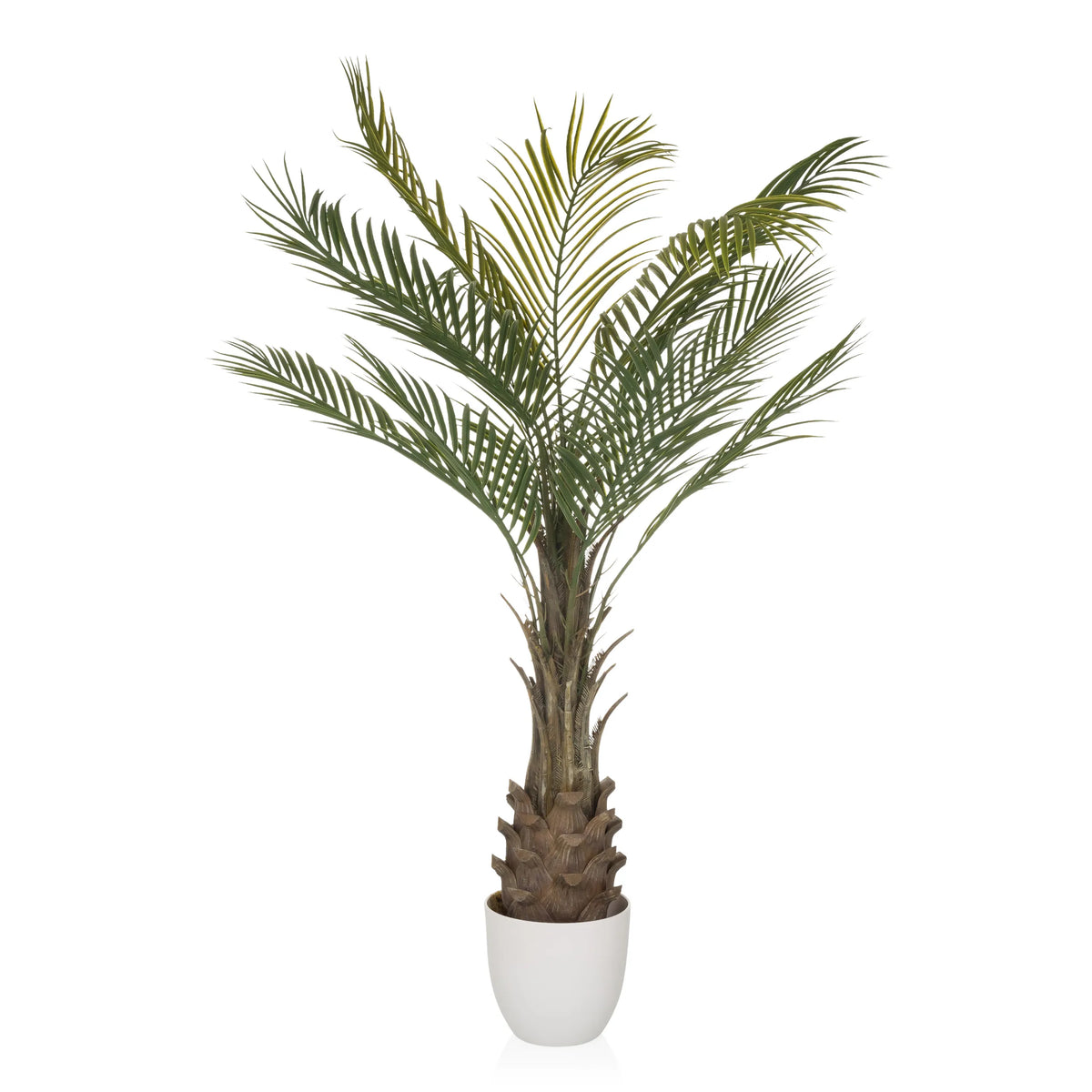 Groene Kunstplant DRACAENA in de vorm van een palm met een witte pot van hjh OFFICE – 360-gradenweergave (zijaanzicht 90°)