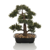 Groene Kunstplant BONSAI in de vorm van een bonsai in een zwarte pot met kiezels van hjh OFFICE – 360-gradenweergave (zijaanzicht 90°)