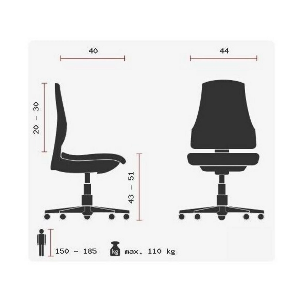 Technische tekening van de Draaikruk SITNESS 40 met een maximale belasting van 110 kg van Topstar