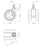 Technische tekening van de Bureaustoelwielen 5x ROLO GAME No-Noise 11mm/60mm met een diameter van 60 mm van hjh OFFICE