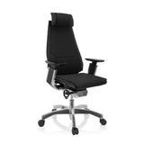Zwarte High end bureaustoel GENIDIA PRO met stoffen bekleding en vijfpoot met wieltjes van hjh OFFICE – 360-gradenweergave (schuin vooraanzicht 40°)