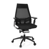 Zwarte Professionele bureaustoel GENIDIA SMART BLACK CM met netrug en vijfpoot met wielen van hjh OFFICE – 360-gradenweergave (vooraanzicht 20°)