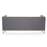 Donkergrijze lounge bank BARBADOS als driezitter met metalen frame van hjh OFFICE – 360-gradenweergave (schuin achteraanzicht 240°)