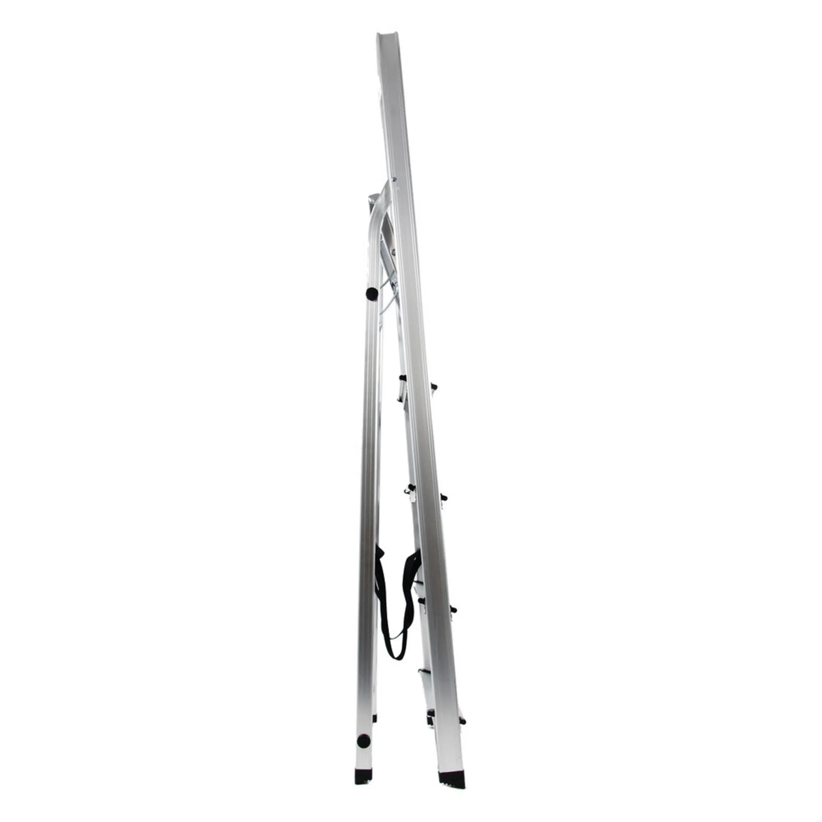 Zijaanzicht van de SOLID III klaptrap van aluminium met vijf treden en een draagband van hjh OFFICE