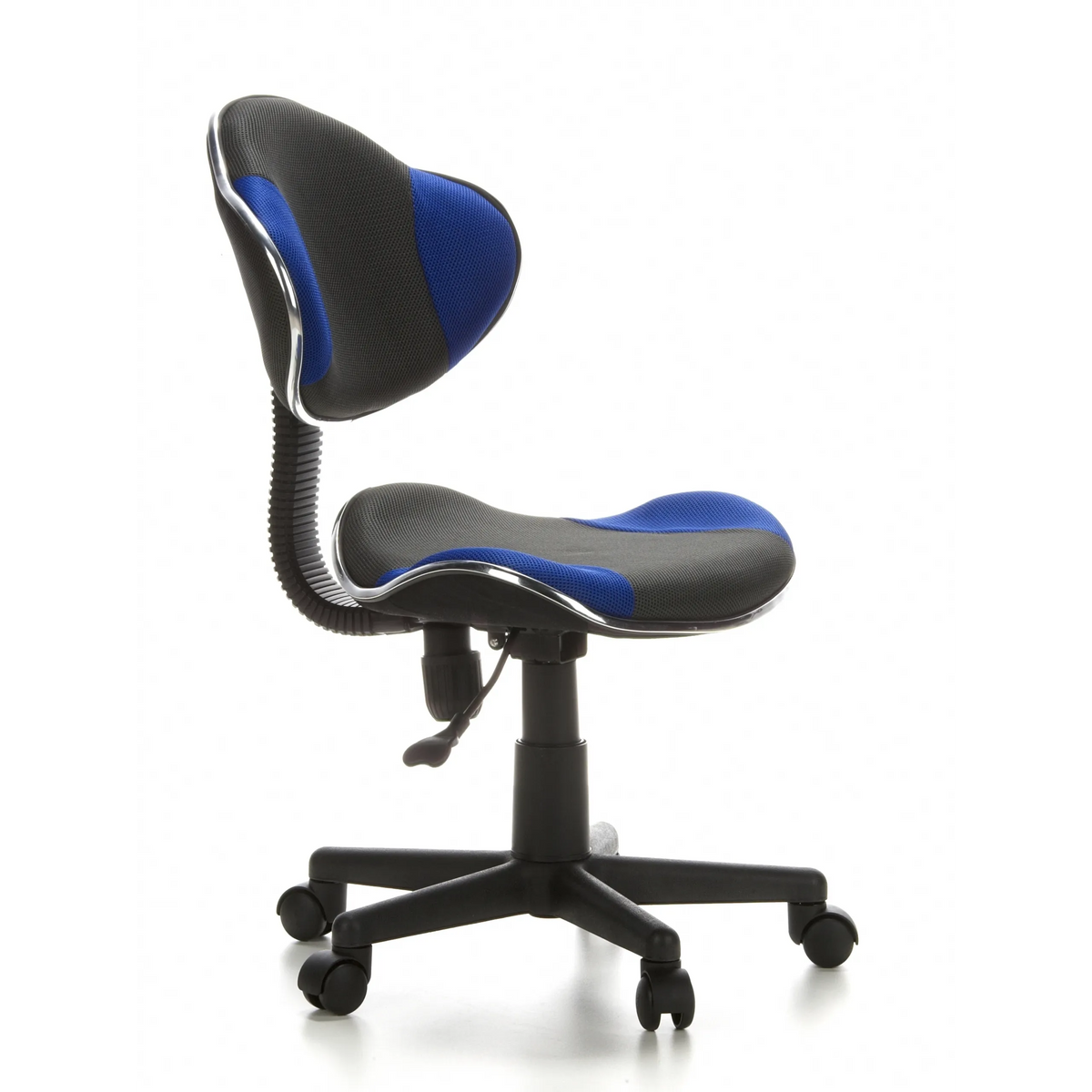 Grijsblauwe Kinder bureaustoel KIDDY GTI-2 met netrugleuning en vijfpoot met zwenkwielen van hjh OFFICE – 360-gradenweergave (schuin vooraanzicht 60°)