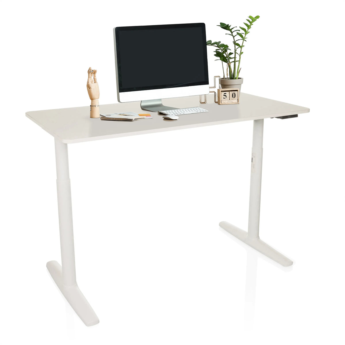 Elektrisch in hoogte verstelbaar bureau STAND PRO in wit met afmetingen van 140 x 70 cm van hjh OFFICE