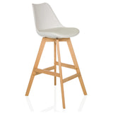 Witte Barkruk SCANDI HIGH met houten frame en voetsteun van hjh LIVING – 360-gradenweergave (schuin vooraanzicht 45°)
