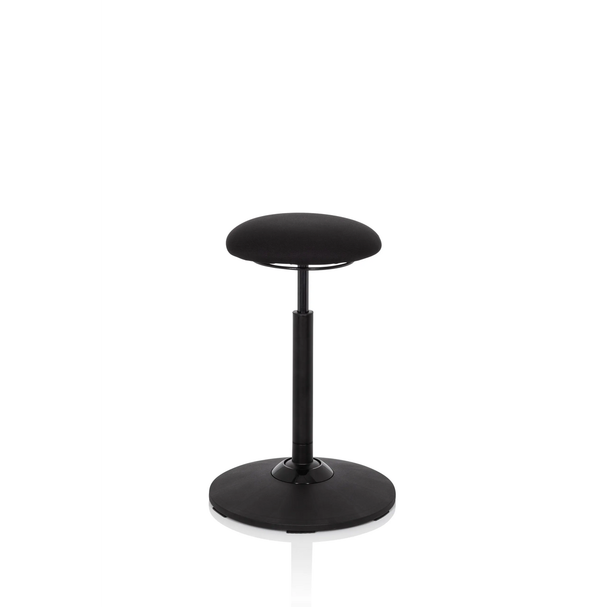 Zwarte stahulp BALANCE SIT met rond zitkussen en cirkelvormige voet van hjh OFFICE – 360-gradenweergave (vooraanzicht 0°)
