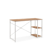 Bureau Easy Up2 in wit en eiken met geïntegreerd rek en X-steun van hjh LIVING – 360-gradenweergave (schuin vooraanzicht 30°)