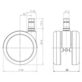 Technische tekening van de Bureaustoelwielen 5x ROLO 11mm/65mm met een diameter van 65 mm van hjh OFFICE