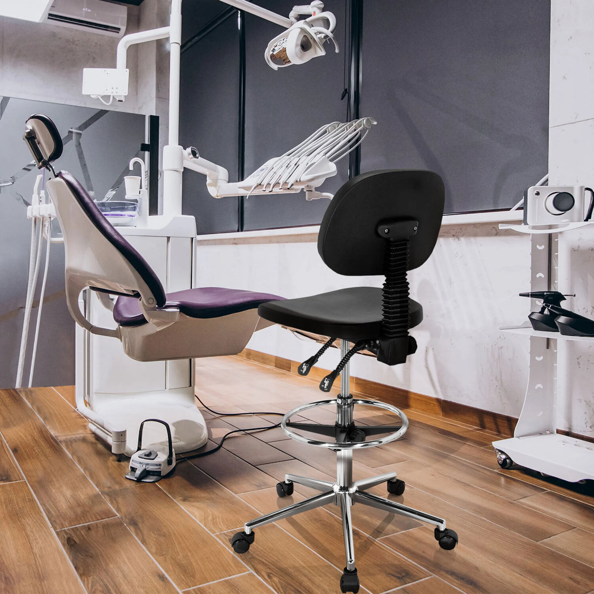 Zwarte Baliestoel TOP WORK 24 I met ronde zitting en voetring op wieltjes van hjh OFFICE
