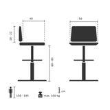 Technische tekening van de Baliestoel WORK MF met een zithoogte van 60 tot 85 cm van hjh OFFICE