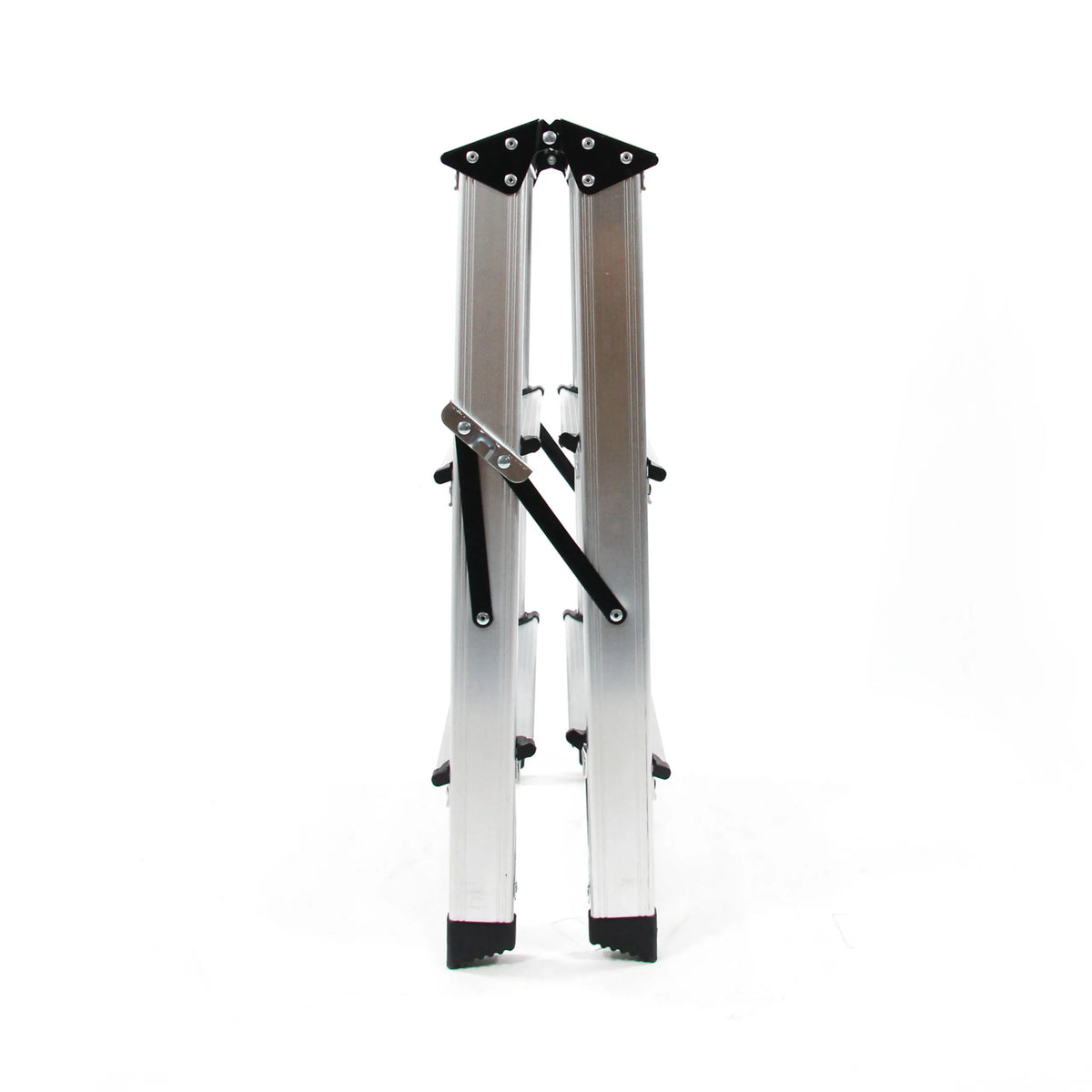 Aluminium frame van de SOLID klaptrap met zwarte standvoeten en een zilveren vergrendeling van hjh OFFICE