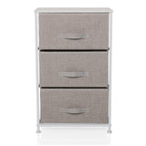 Grijze Commode FOLDRESS M met drie stoffen laden en een wit frame van hjh LIVING – 360-gradenweergave (vooraanzicht 0°)