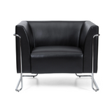 Zwarte gestoffeerde fauteuil CURACAO met verchroomd buizenframe van hjh OFFICE – 360-gradenweergave (vooraanzicht 0°)