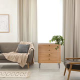 Commode LINNO K van eiken met drie lades en zwarte metalen poten van hjh LIVING