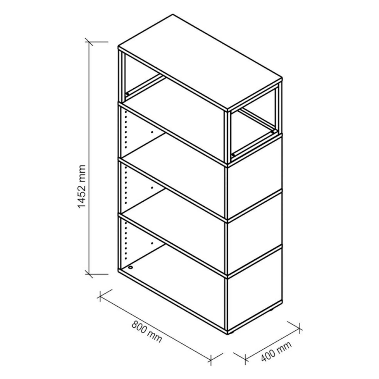 Technische tekening van het rek FlexWall met 1452 x 800 mm van hjh OFFICE PRO