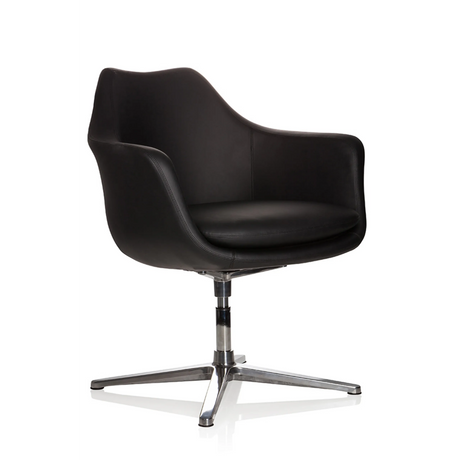 Zwarte Lounge stoel ARTEMIA met lederen bekleding en vierstervormig metalen onderstel van hjh OFFICE
