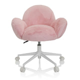 Rosa Kinderdrehstuhl KID TEDDY mit flauschigem Bezug und weißem Fußkreuz mit fünf Rollen von hjh OFFICE – 360-Grad-Ansicht (Frontansicht 0°)