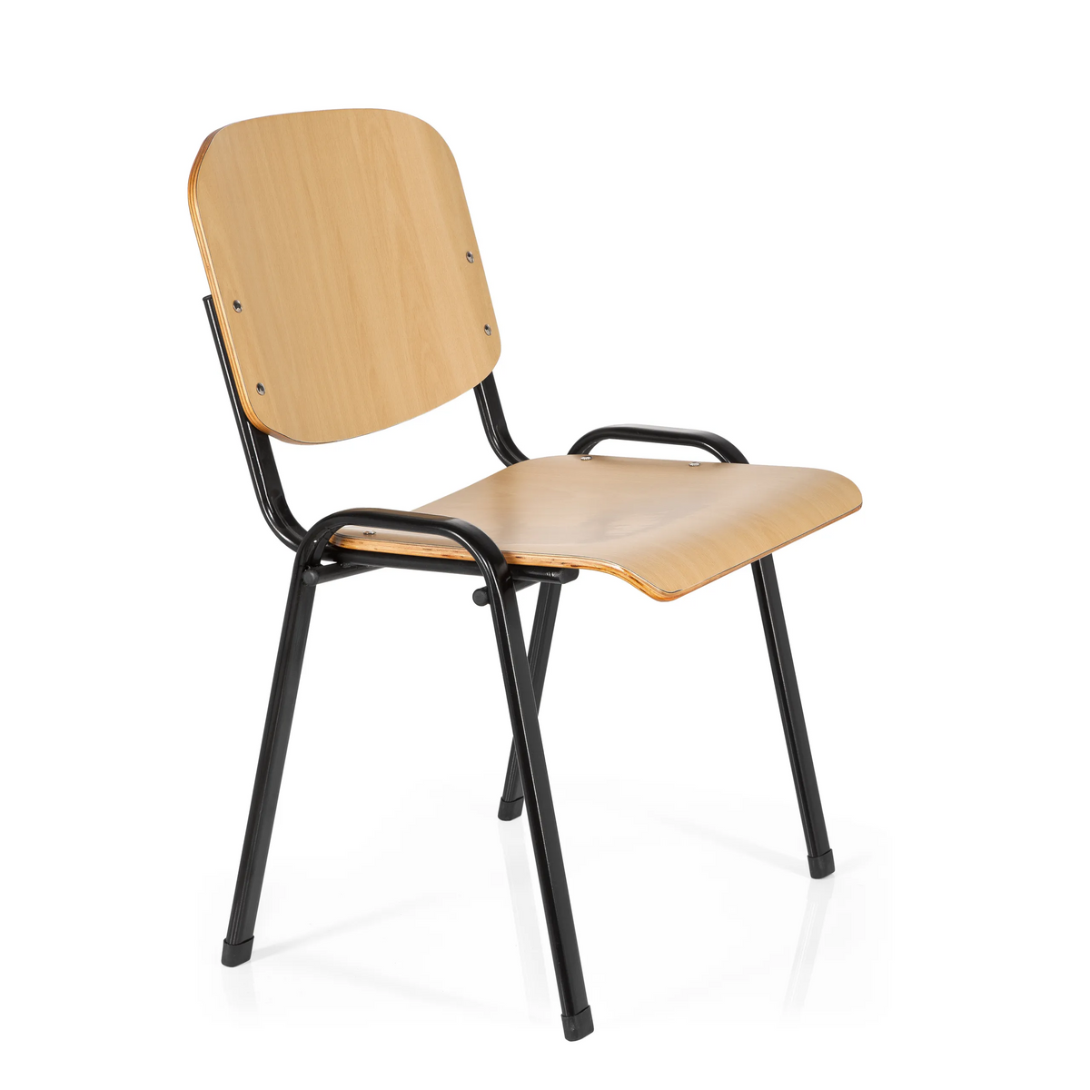 Vierpotige stoel XT 600 SW H met zitting en rugleuning van beukenhout en een zwart frame van hjh OFFICE – 360-gradenweergave (schuin vooraanzicht 60°)