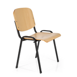 Vierpotige stoel XT 600 SW H met zitting en rugleuning van beukenhout en een zwart frame van hjh OFFICE – 360-gradenweergave (schuin vooraanzicht 60°)