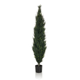 Groene Kunstplant CEDRUS in de vorm van een hoge cipres met een zwarte plantenpot van hjh OFFICE – 360-gradenweergave (vooraanzicht 0°)