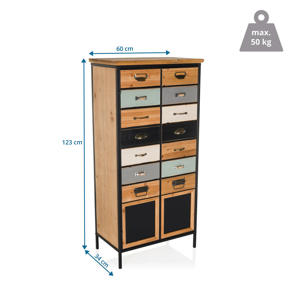 Maatafbeelding van de Commode CONTINENTO HIGH met 123 × 60 cm en een draagvermogen van 50 kg van hjh LIVING