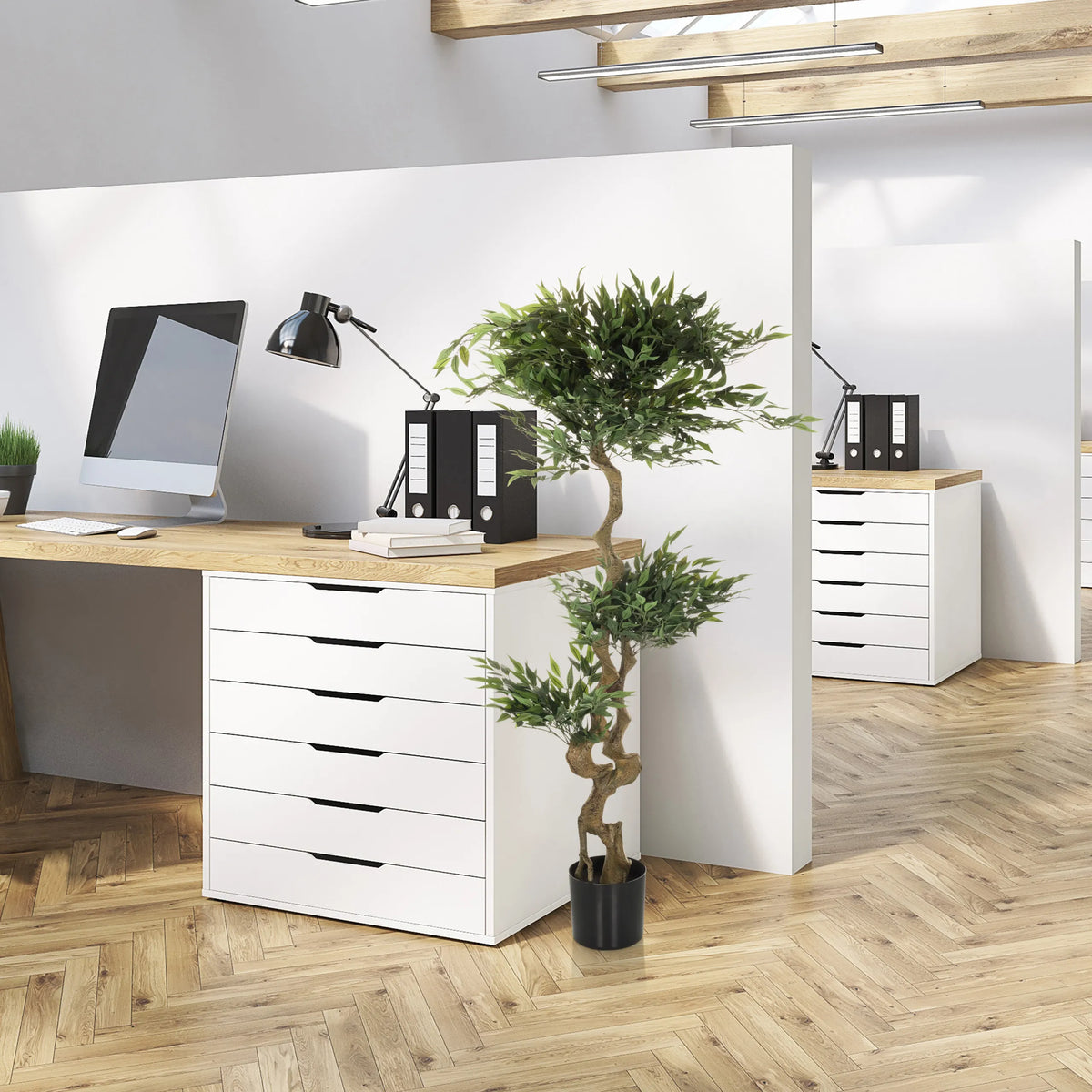 Kunstplant ACACIA in groene kleur in een zwarte pot van hjh OFFICE