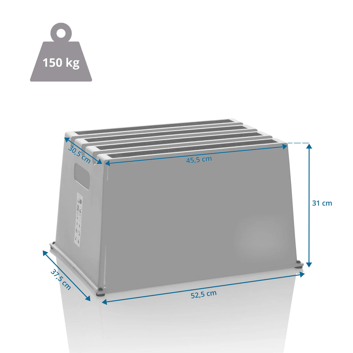 Maattekening van het Opstapkrukje TIO-E1 met 52,5 × 37,5 cm en een draagvermogen van 150 kg van hjh OFFICE