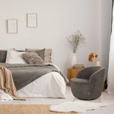 Grijze Lounge stoel BRAMWICH met afgeronde vorm en vulling van hjh LIVING
