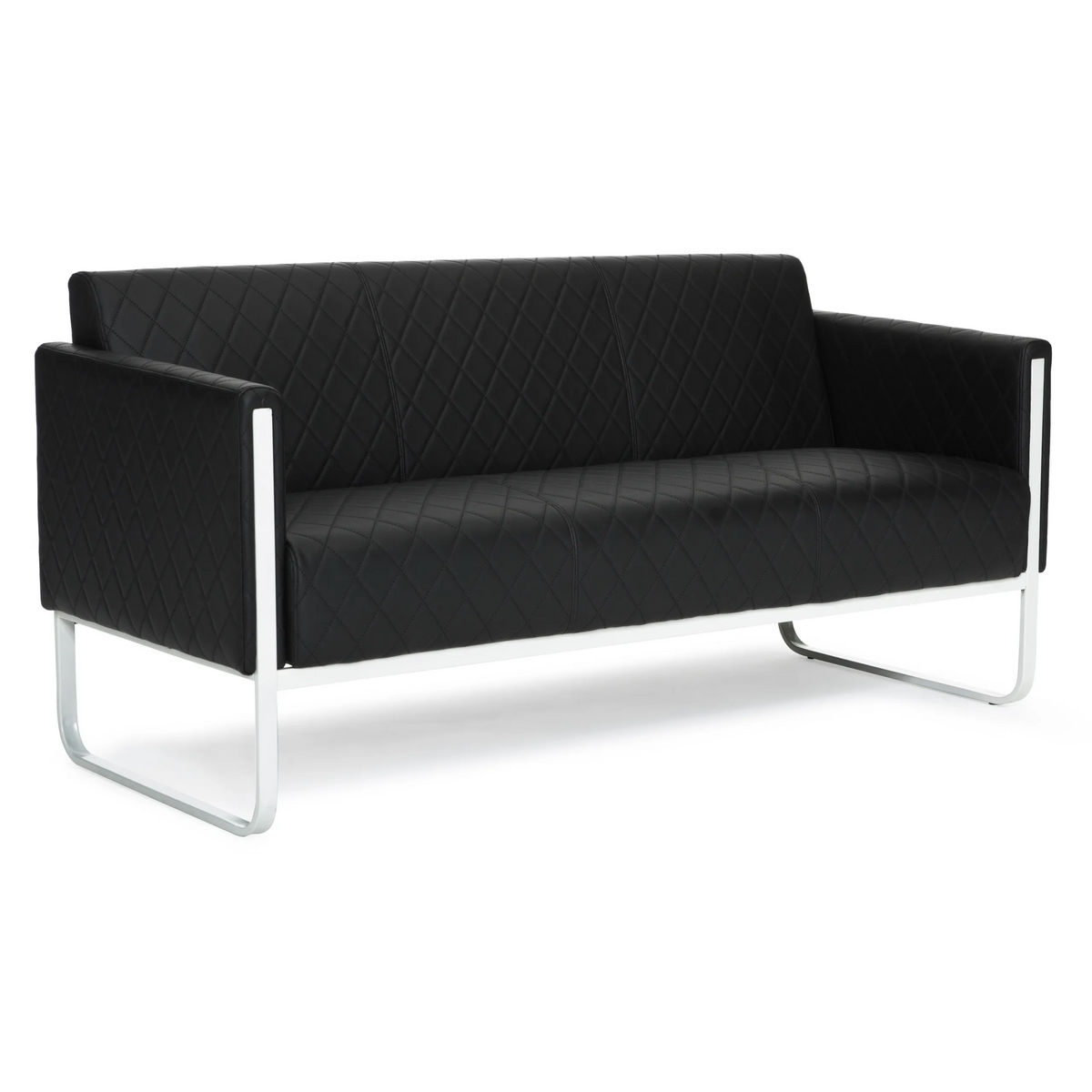 Zwarte lounge bank ARUBA STEP met ruitstiksel en chromen frame van hjh OFFICE – 360-gradenweergave (achteraanzicht 180°)