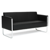Zwarte lounge bank ARUBA STEP met ruitstiksel en chromen frame van hjh OFFICE – 360-gradenweergave (achteraanzicht 180°)