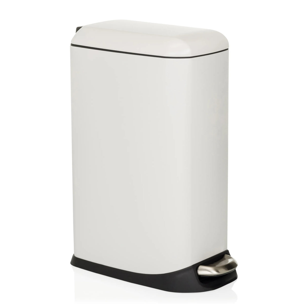 Witte prullenbak CLEAN SLIM met voetpedaal en afgerond deksel van hjh OFFICE – 360-gradenweergave (schuin vooraanzicht 45°)