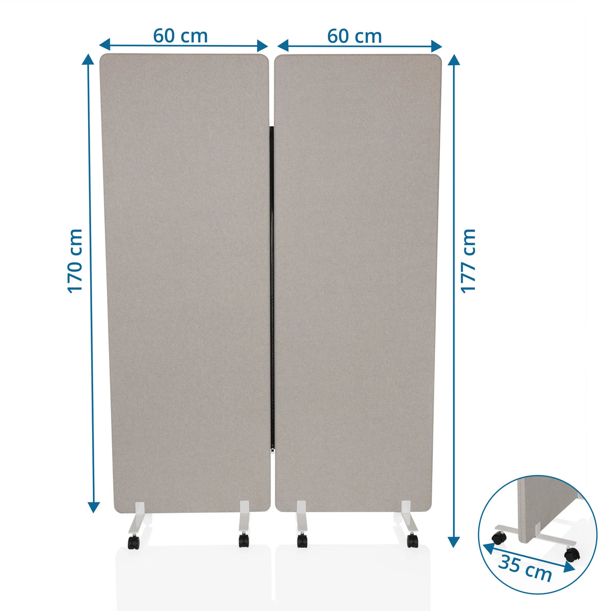 Technische tekening van de Scheidingswand FLEXMIUT 1 met een breedte van 120 cm en een hoogte van 177 cm van hjh OFFICE