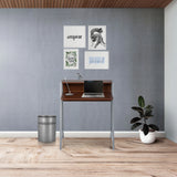 Bureau DUMONT in walnoot met afmetingen 78 x 50,5 cm en zilverkleurige poten van hjh OFFICE