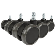 Vijf zwarte Bureaustoelwielen 5x ROLO 11mm/65mm voor harde vloeren met zilverkleurige bouten van hjh OFFICE