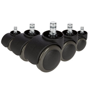 Fünf schwarze Stuhlrollen 5x ROLO FREE 11mm/50mm für Hartböden mit metallenen Bolzen von hjh OFFICE