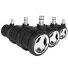 Vijf 5x ROLO GAME No-Noise 11mm/60mm bureaustoelwielen in zwart en chroom voor harde vloeren van hjh OFFICE