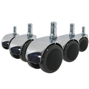 Vijf 5x ROLO LUX 11mm/50mm bureaustoelwielen in zwart en zilver met een glanzende metalen behuizing van hjh OFFICE