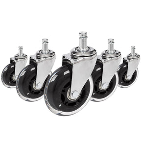 Vijf 5x ROLO SKATE CT 11mm/75mm bureaustoelwielen in zilver en transparant voor harde vloeren van hjh OFFICE