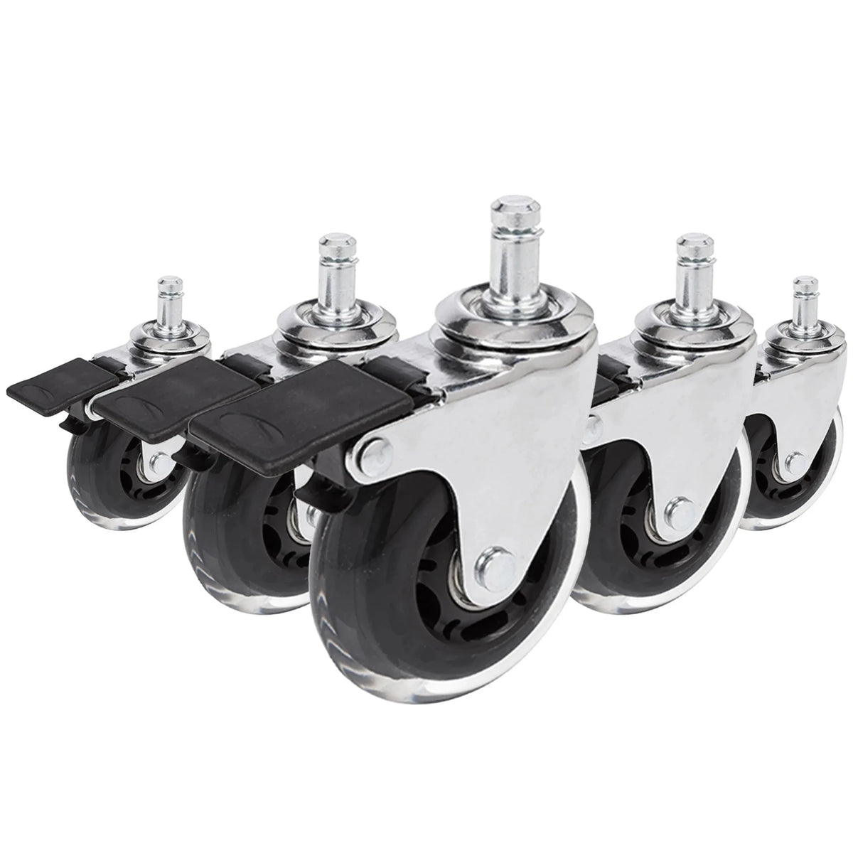Bureaustoelwielen 5x ROLO SKATE CT 11mm/75mm in zilver en transparant met rem voor harde vloeren van hjh OFFICE