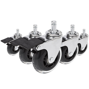 Bureaustoelwielen 5x ROLO SKATE CT 11mm/75mm in zilver en transparant met rem voor harde vloeren van hjh OFFICE