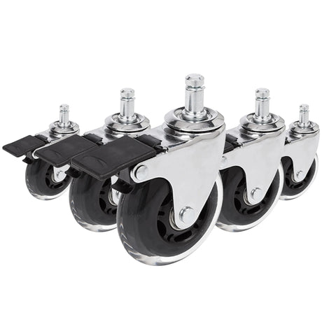 Bureaustoelwielen 5x ROLO SKATE CT 11mm/75mm in zilver en transparant met rem voor harde vloeren van hjh OFFICE