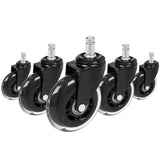 Vijf 5x ROLO SKATE ST 11mm/75mm Bureaustoelwielen in zwart en transparant voor harde vloeren van hjh OFFICE
