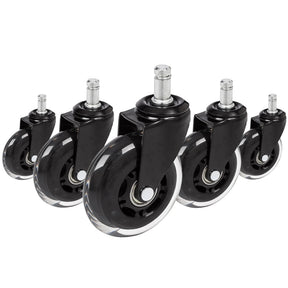 Vijf 5x ROLO SKATE ST 11mm/75mm Bureaustoelwielen in zwart en transparant voor harde vloeren van hjh OFFICE